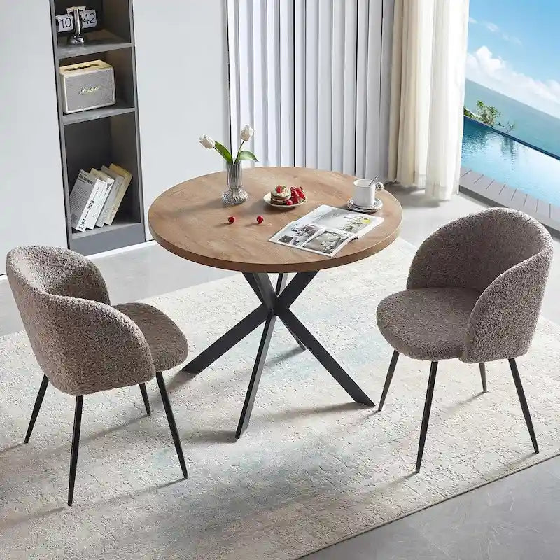 Ensemble table à manger ronde Howtai avec chaises fauteuils Sherpa moelleux peu encombrant