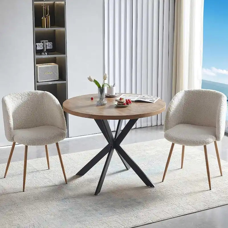 Ensemble table à manger ronde Howtai avec chaises fauteuils Sherpa moelleux peu encombrant