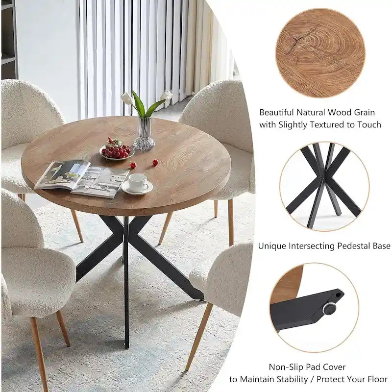Ensemble table à manger ronde Howtai avec chaises fauteuils Sherpa moelleux peu encombrant