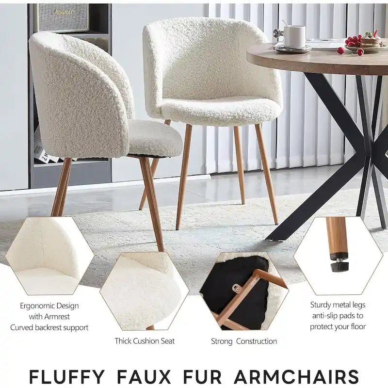 Ensemble table à manger ronde Howtai avec chaises fauteuils Sherpa moelleux peu encombrant