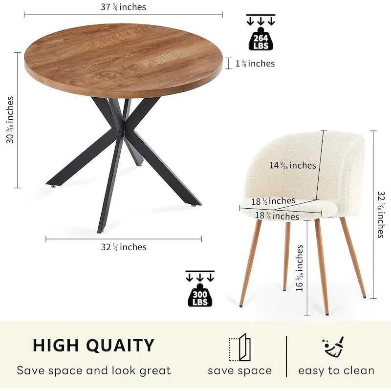 Ensemble table à manger ronde Howtai avec chaises fauteuils Sherpa moelleux peu encombrant