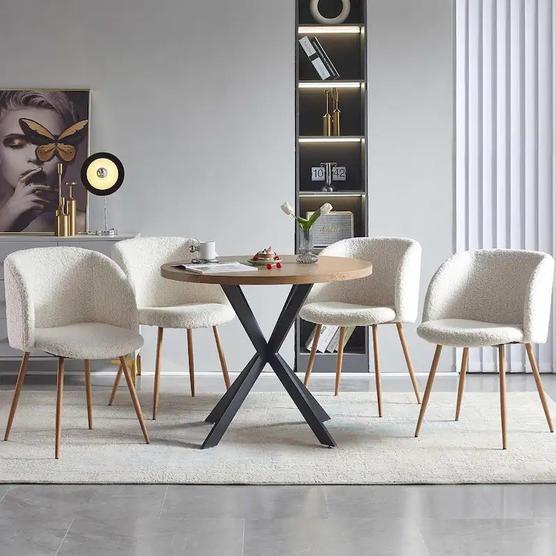 Ensemble table à manger ronde Howtai avec chaises fauteuils Sherpa moelleux peu encombrant