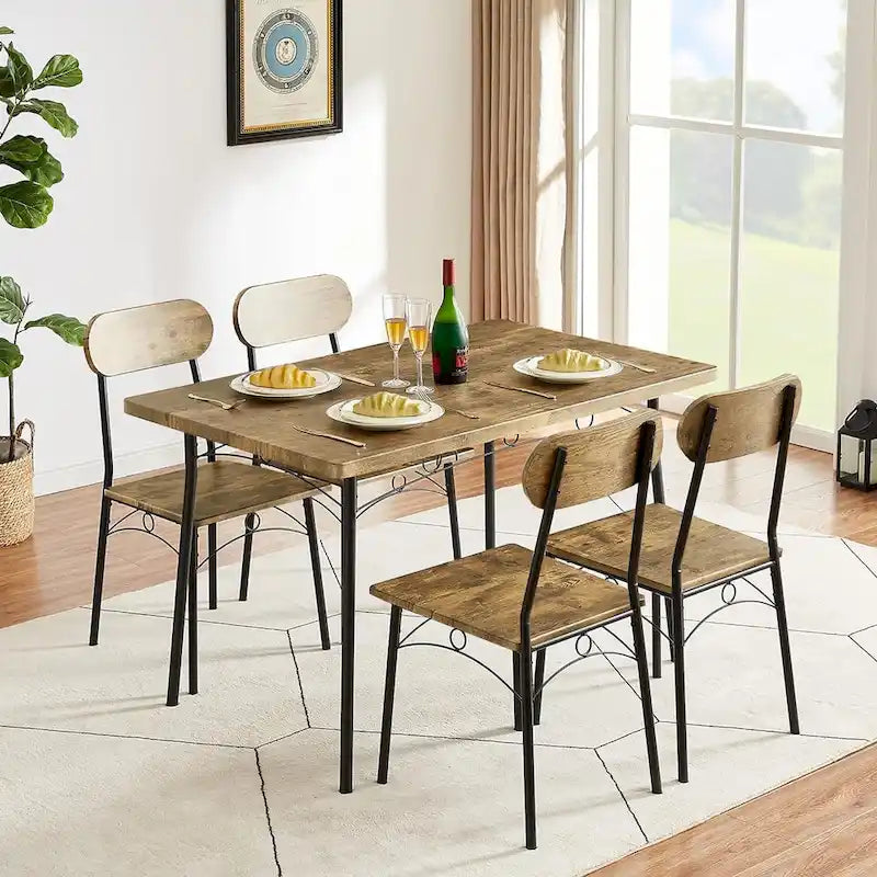 VECELO Ensemble Table à Manger, Table de Cuisine avec 2/4 Chaises, Ensemble de Salle à Manger 3/5 Pièces Rectangulaire en Métal et Bois