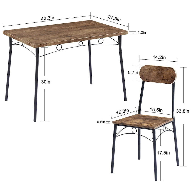 VECELO Ensemble Table à Manger, Table de Cuisine avec 2/4 Chaises, Ensemble de Salle à Manger 3/5 Pièces Rectangulaire en Métal et Bois