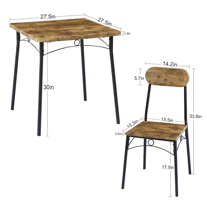 VECELO Ensemble Table à Manger, Table de Cuisine avec 2/4 Chaises, Ensemble de Salle à Manger 3/5 Pièces Rectangulaire en Métal et Bois