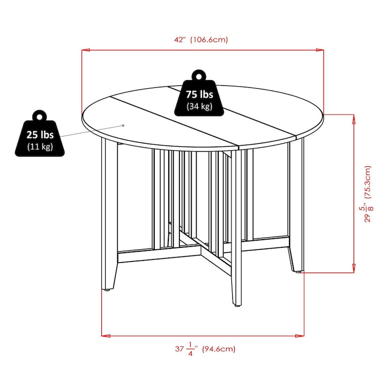 Ensemble de 5 pièces : table ronde à abattants et chaises à dossier échelle, Noyer