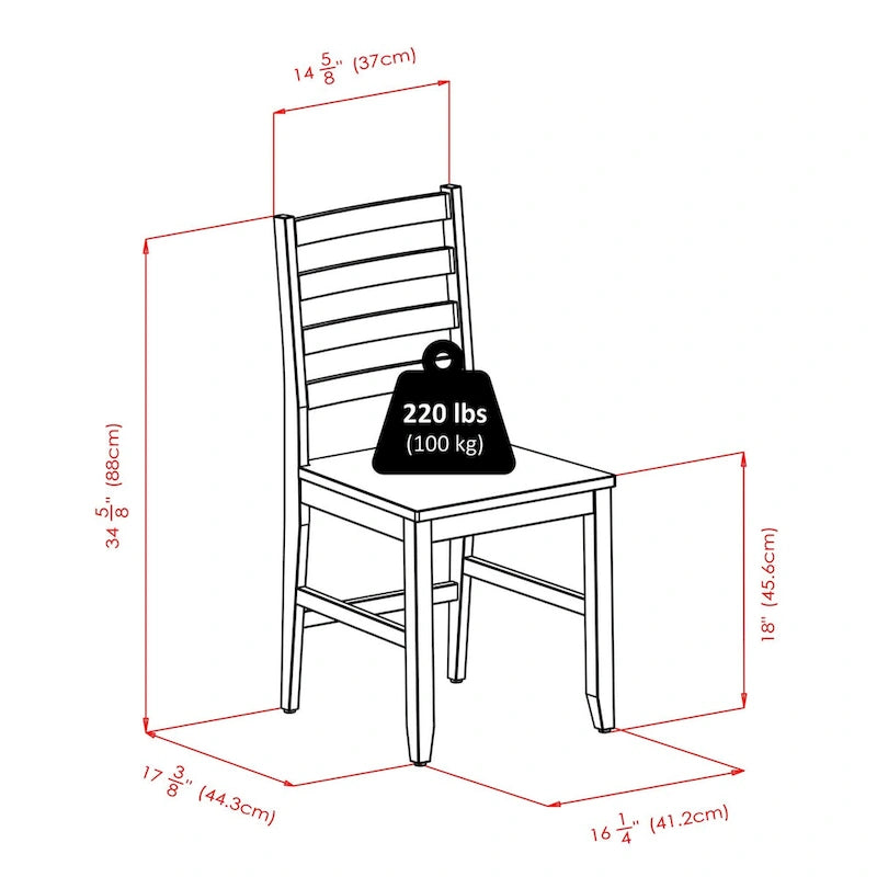 Ensemble de 5 pièces : table ronde à abattants et chaises à dossier échelle, Noyer