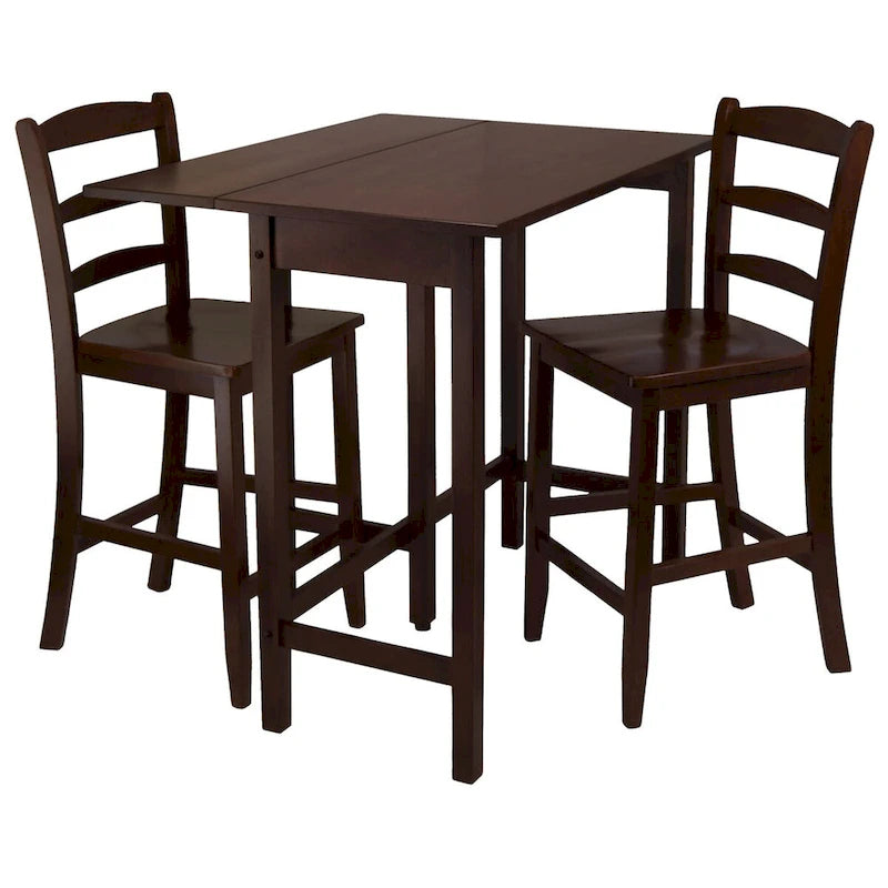 Table à rallonges 3 pièces avec tabourets de bar à dossier échelle, Noyer