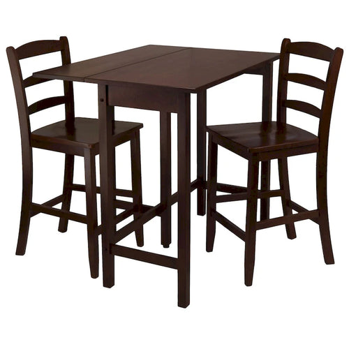Table à rallonges 3 pièces avec tabourets de bar à dossier échelle, Noyer
