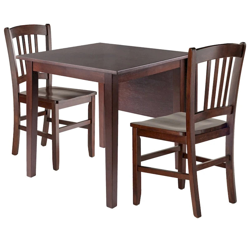 Table à abattants 3 pièces avec chaises à lattes, Noyer