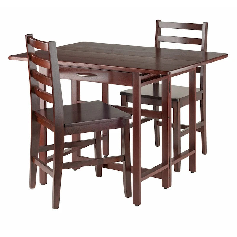 Table à rabats 3 pièces avec chaises à dossier échelle, Noyer