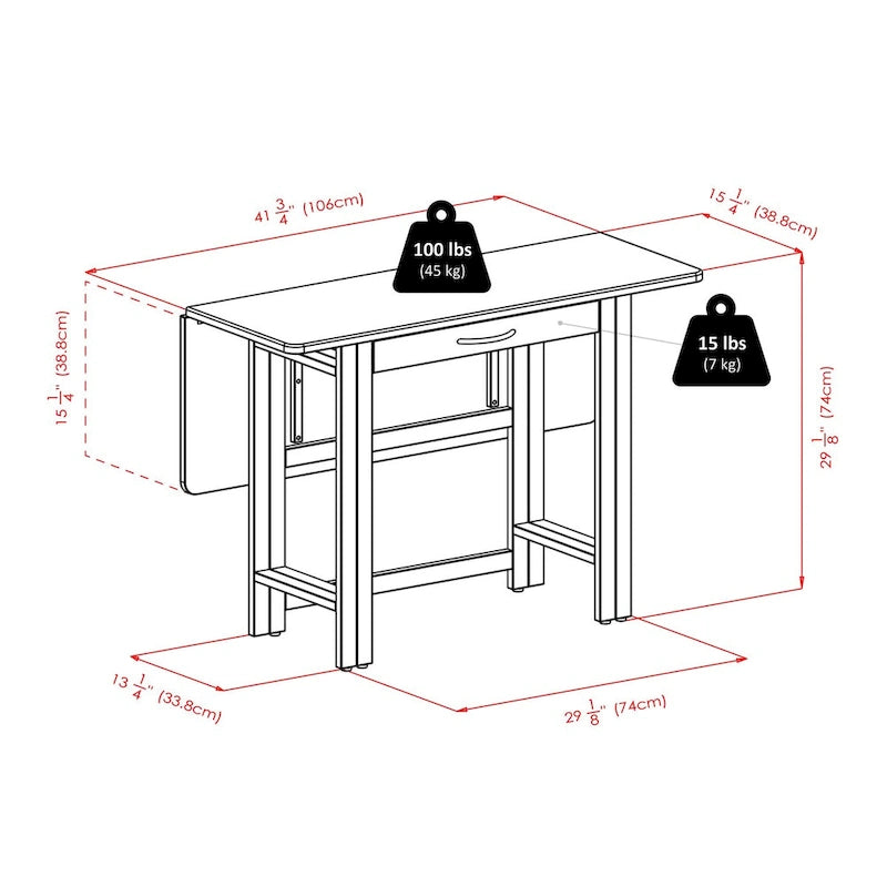 Table à rabats 3 pièces avec chaises à dossier échelle, Noyer