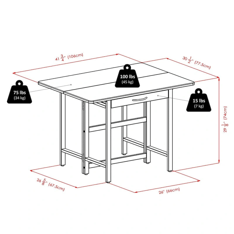 Table à rabats 3 pièces avec chaises à dossier échelle, Noyer