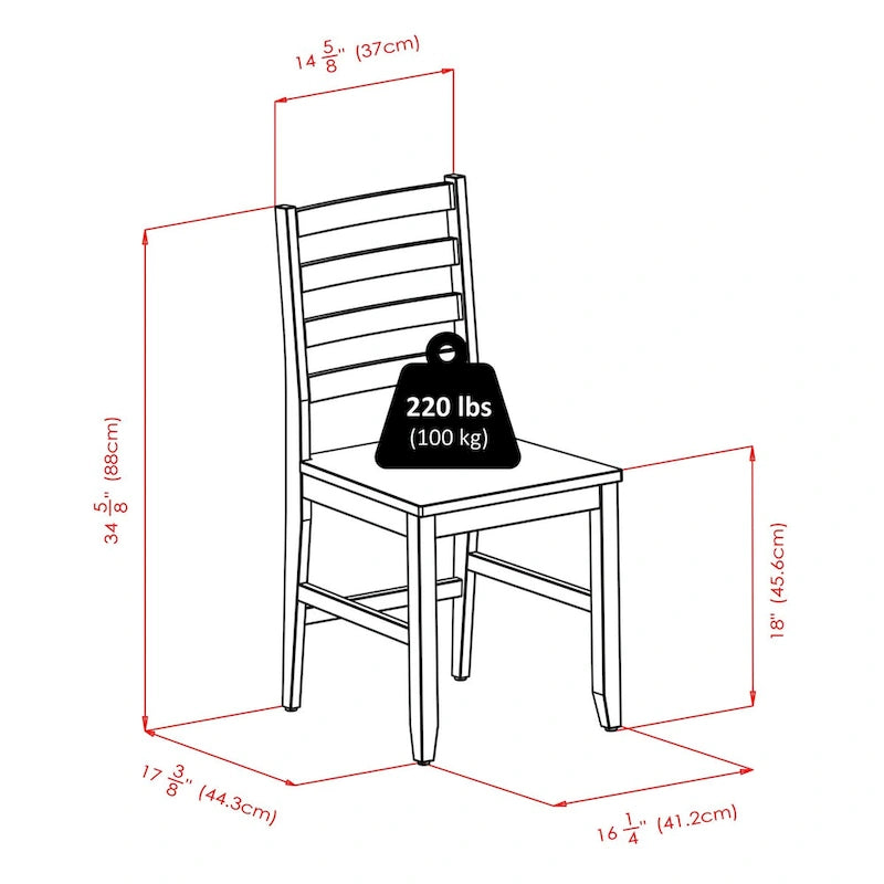 Table à rabats 3 pièces avec chaises à dossier échelle, Noyer
