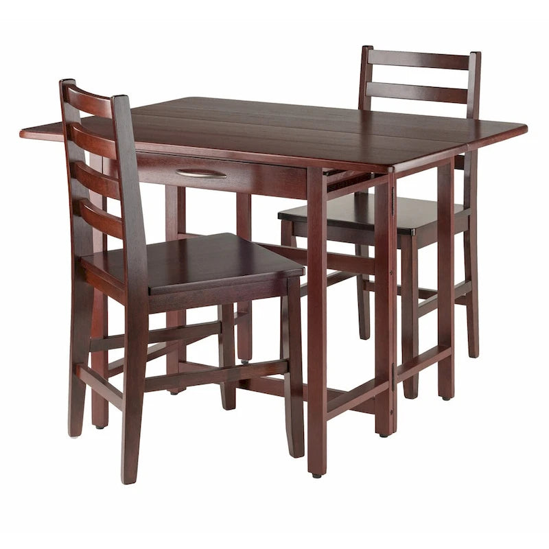 Table à rabats 3 pièces avec chaises à dossier échelle, Noyer