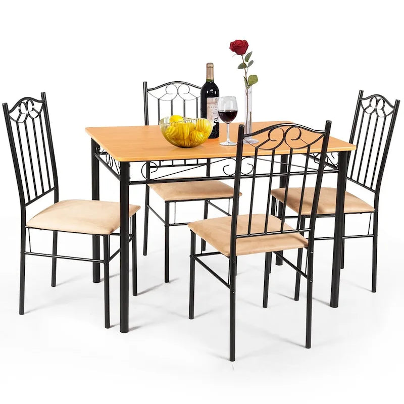 Costway 5 PC Dining Set Wood Metal Table 30 and 4 Chairs Kitchen