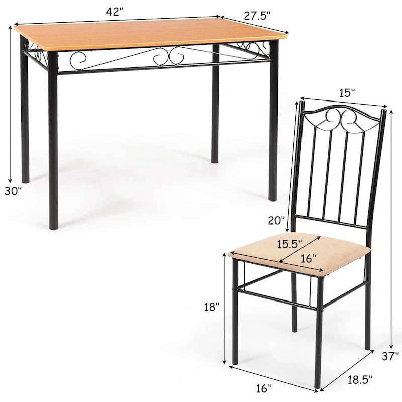Costway Ensemble de salle à manger 5 pièces en bois et métal, table 76 cm et 4 chaises de cuisine