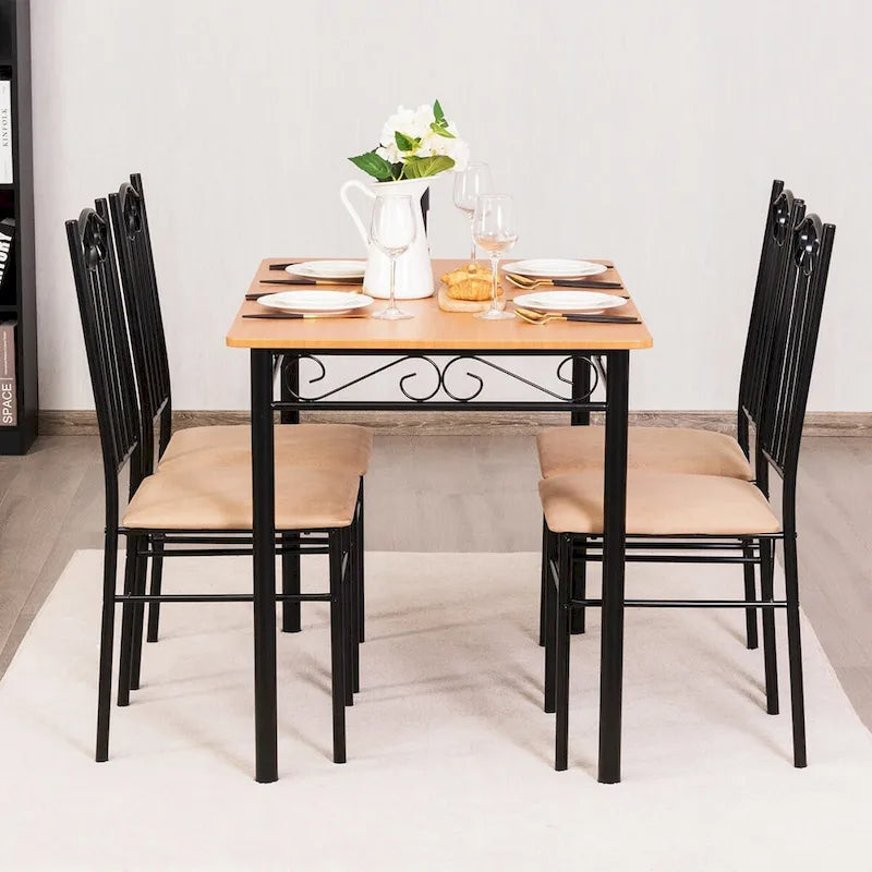 Costway Ensemble de salle à manger 5 pièces en bois et métal, table 76 cm et 4 chaises de cuisine