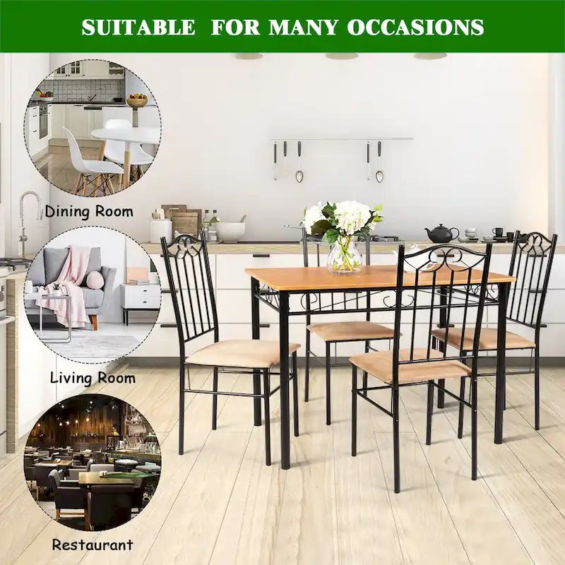 Costway Ensemble de salle à manger 5 pièces en bois et métal, table 76 cm et 4 chaises de cuisine