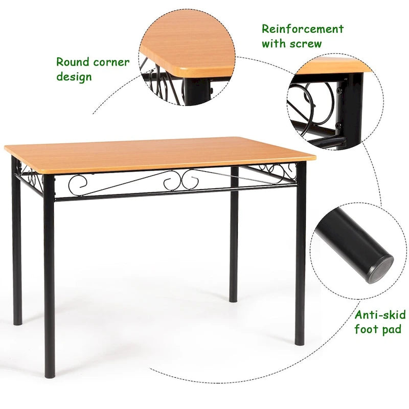 Costway Ensemble de salle à manger 5 pièces en bois et métal, table 76 cm et 4 chaises de cuisine