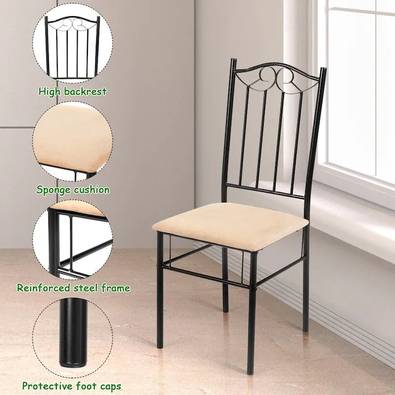 Costway Ensemble de salle à manger 5 pièces en bois et métal, table 76 cm et 4 chaises de cuisine