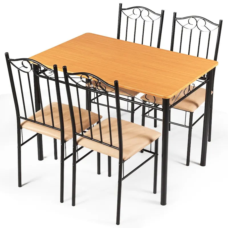 Costway Ensemble de salle à manger 5 pièces en bois et métal, table 76 cm et 4 chaises de cuisine