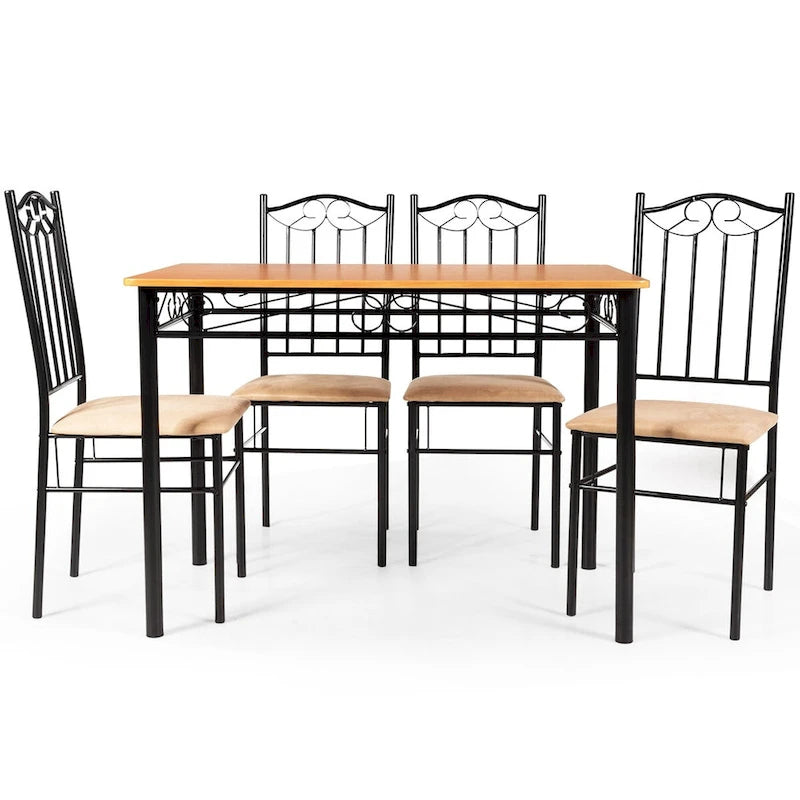 Costway Ensemble de salle à manger 5 pièces en bois et métal, table 76 cm et 4 chaises de cuisine