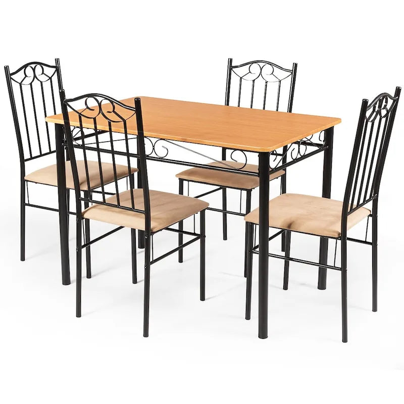 Costway Ensemble de salle à manger 5 pièces en bois et métal, table 76 cm et 4 chaises de cuisine