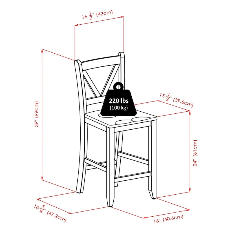 Table à rabats 3 pièces avec tabourets de comptoir à dossier en V, Noyer