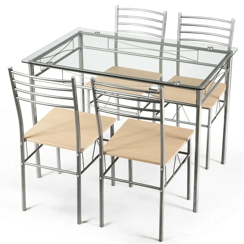 Ensemble de salle à manger 5 pièces, table en verre et 4 chaises