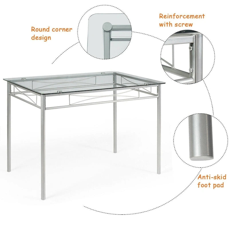Ensemble de salle à manger 5 pièces, table en verre et 4 chaises