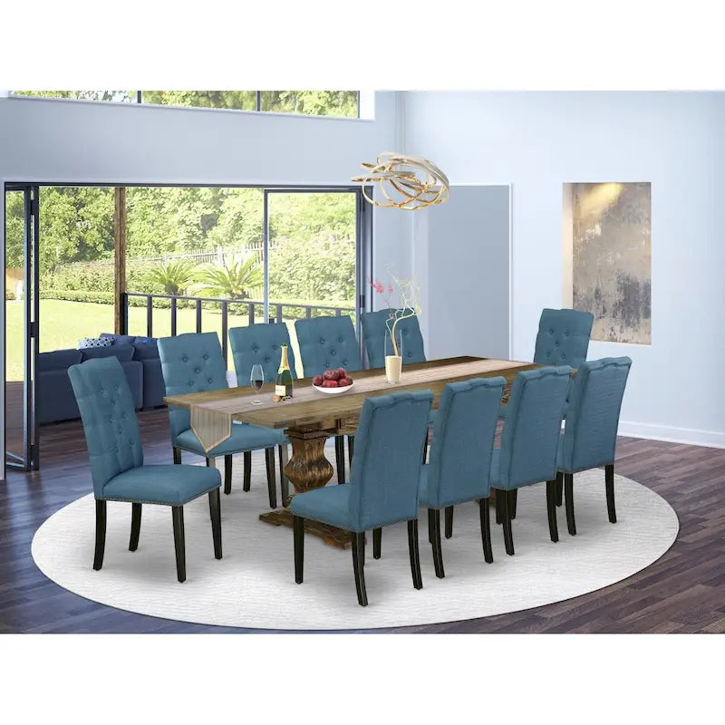 East West Furniture Ensemble de salle à manger 11 pièces – une table de salle à manger et 10 chaises Parson en tissu de lin (options de finition)