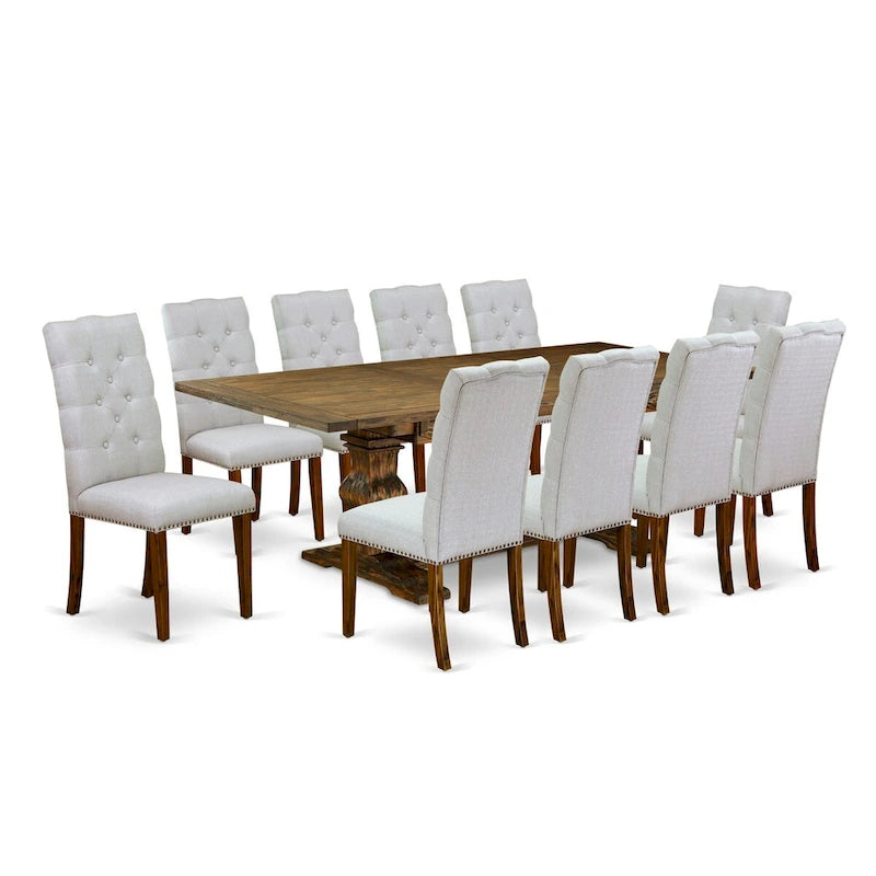 East West Furniture Ensemble de salle à manger 11 pièces – une table de salle à manger et 10 chaises Parson en tissu de lin (options de finition)