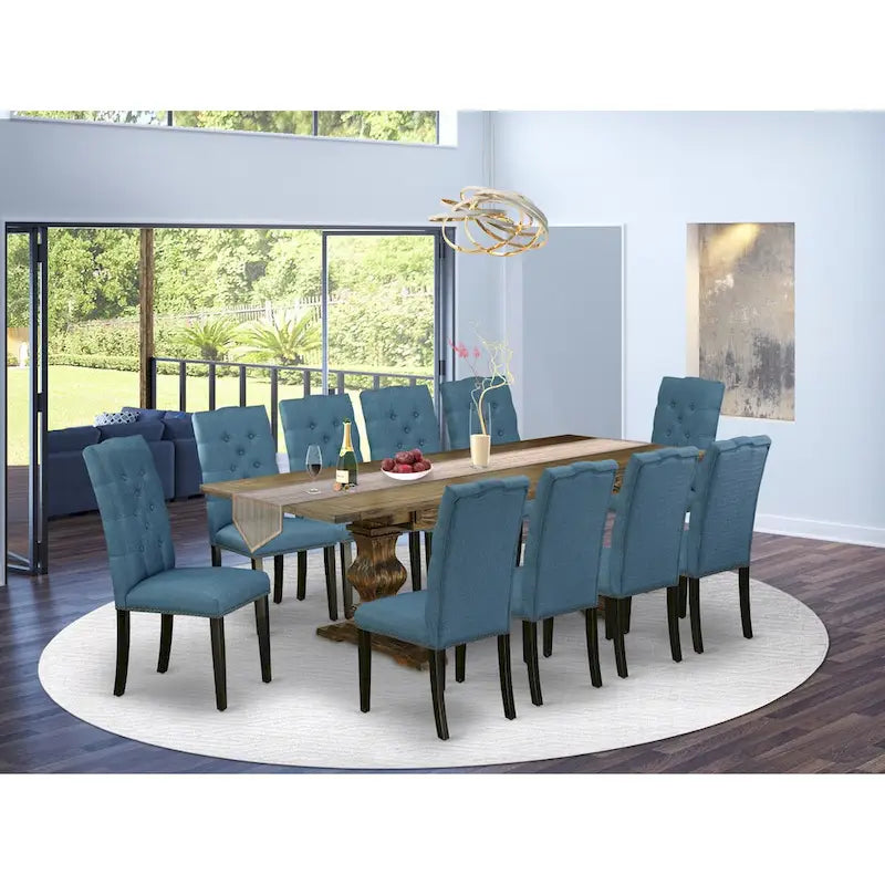 East West Furniture Ensemble de salle à manger 11 pièces – une table de salle à manger et 10 chaises Parson en tissu de lin (options de finition)
