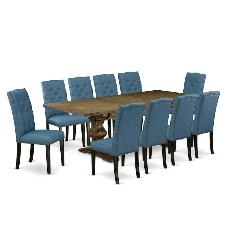 East West Furniture Ensemble de salle à manger 11 pièces – une table de salle à manger et 10 chaises Parson en tissu de lin (options de finition)