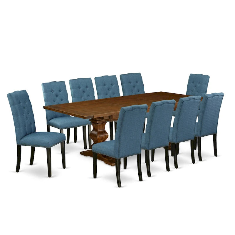 East West Furniture Ensemble de salle à manger 11 pièces – une table de salle à manger et 10 chaises Parson en tissu de lin (options de finition)