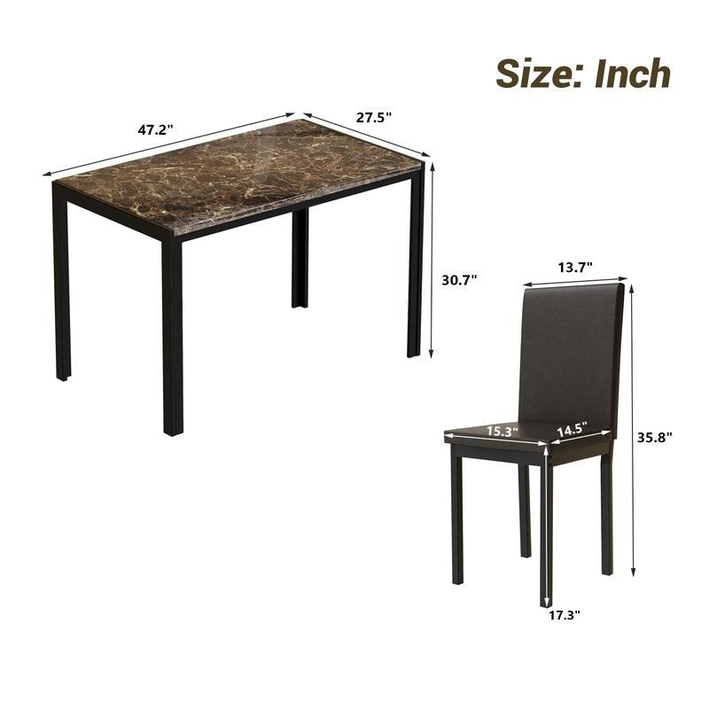 Ensemble de salle à manger moderne de 5 pièces en faux marbre avec 4 chaises rembourrées en cuir PU