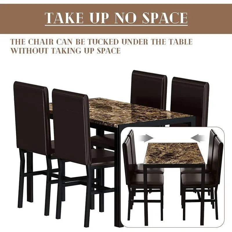 Ensemble de salle à manger moderne de 5 pièces en faux marbre avec 4 chaises rembourrées en cuir PU
