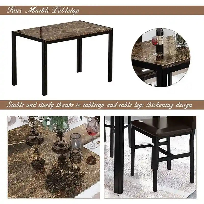 Ensemble de salle à manger moderne de 5 pièces en faux marbre avec 4 chaises rembourrées en cuir PU