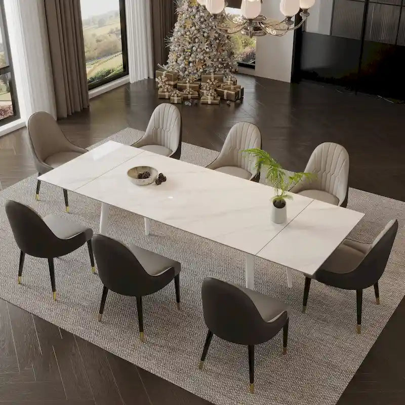Table à manger extensible 9 pièces en pierre frittée pour 8 personnes