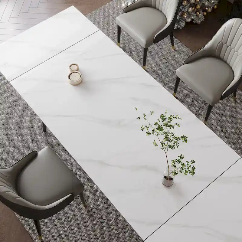 Table à manger extensible 9 pièces en pierre frittée pour 8 personnes