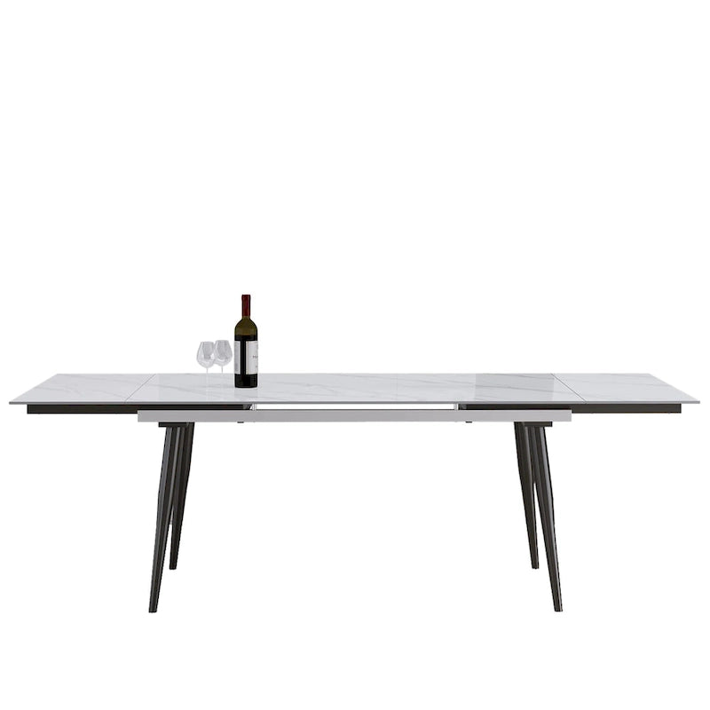 Table à manger extensible 9 pièces en pierre frittée pour 8 personnes