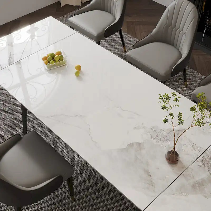 Table à manger extensible 9 pièces en pierre frittée pour 8 personnes