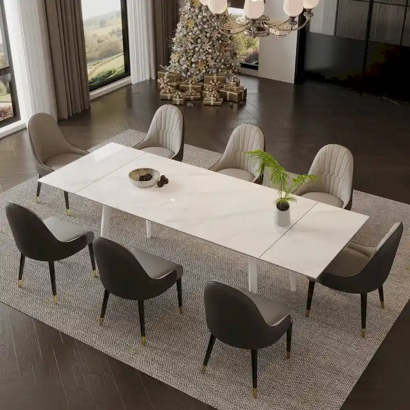 Table à manger extensible 9 pièces en pierre frittée pour 8 personnes