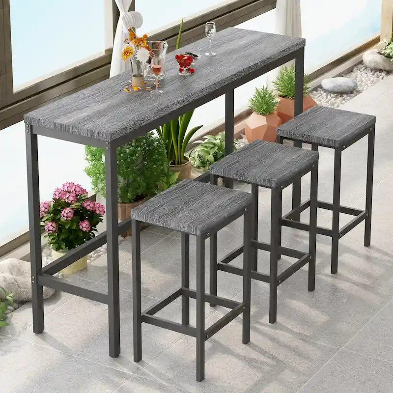 Table de salle à manger de conception moderne, table de pub, ensemble de longue table à manger avec 3 tabourets, assemblage facile