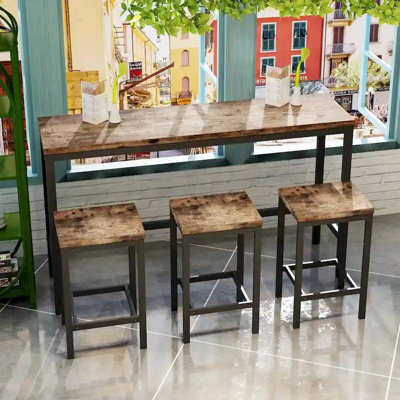 Table de salle à manger de conception moderne, table de pub, ensemble de longue table à manger avec 3 tabourets, assemblage facile