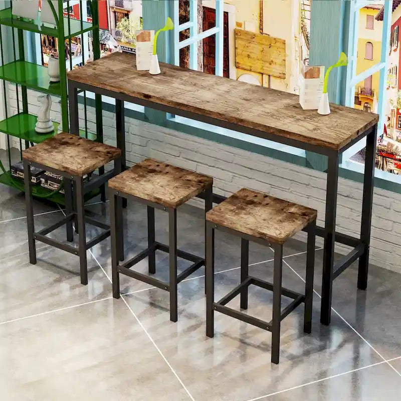 Table de salle à manger de conception moderne, table de pub, ensemble de longue table à manger avec 3 tabourets, assemblage facile