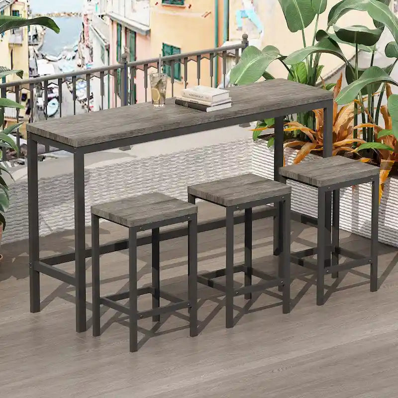 Table de salle à manger de conception moderne, table de pub, ensemble de longue table à manger avec 3 tabourets, assemblage facile