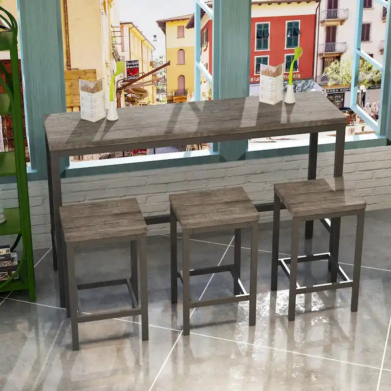 Table de salle à manger de conception moderne, table de pub, ensemble de longue table à manger avec 3 tabourets, assemblage facile