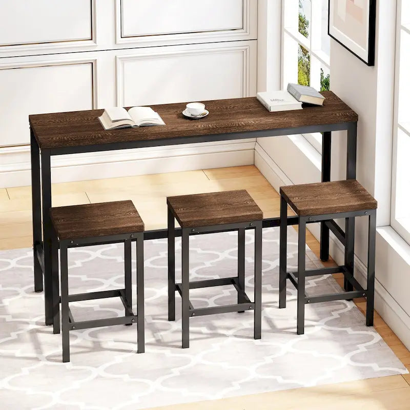 Table de salle à manger de conception moderne, table de pub, ensemble de longue table à manger avec 3 tabourets, assemblage facile